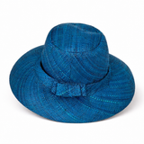 Flat Brim Raffia Sunhat in Sea Blue Madagascan