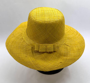 Flat Brim Raffia Sunhat in Yellow Madagascan