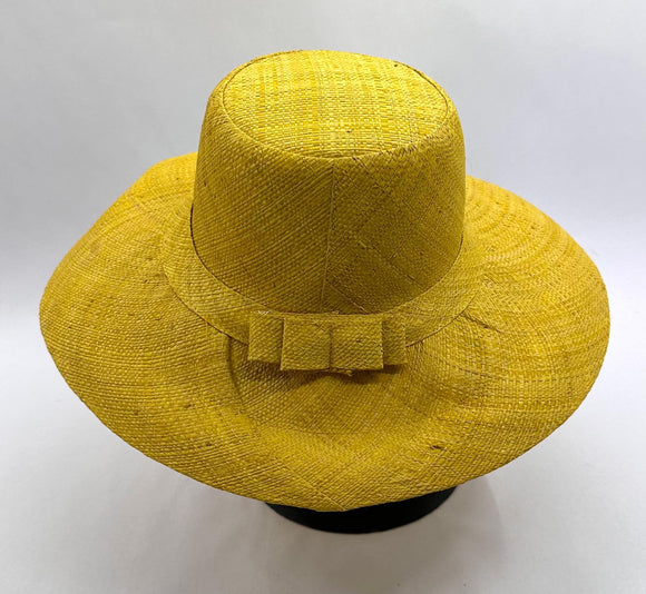 Flat Brim Raffia Sunhat in Yellow Madagascan