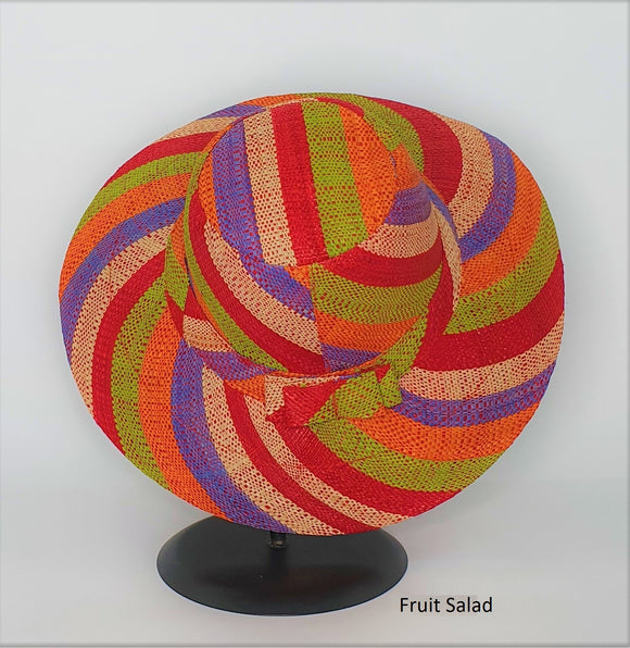 Flat Brim Raffia Sunhat in Fruit Salad Madagascan