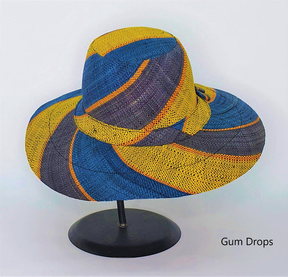 Flat Brim Raffia Sunhat in Gum Drops Madagascan