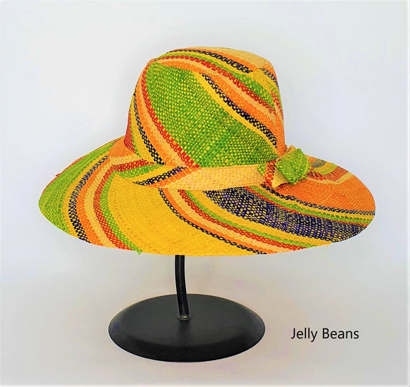 Flat Brim Raffia Sunhat in Jelly Beans Madagascan