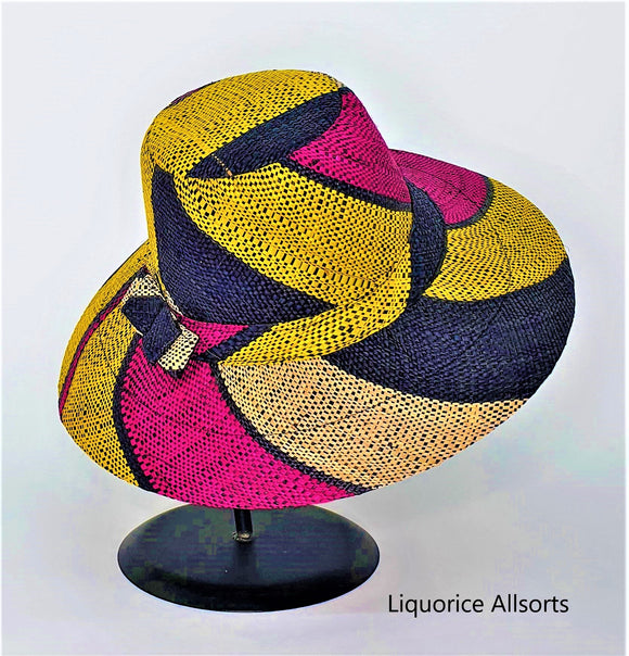 Flat Brim Raffia Sunhat in Liquorice Allsorts Madagascan
