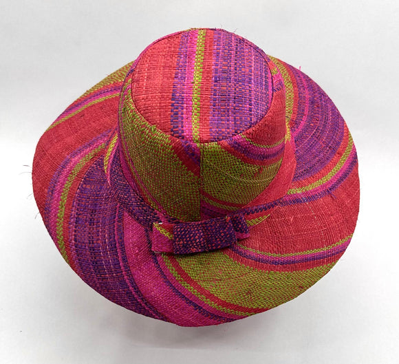 Flat Brim Raffia Sunhat in Rosy Apple Madagascan