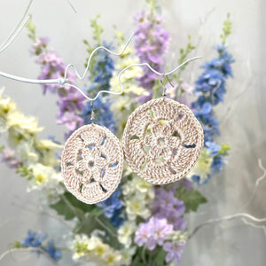 Circular Daisy Crochet Earrings (Silver Coloured Hooks)