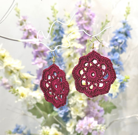 Edged Petal Flower Crochet Earrings (Gold Coloured Hooks)