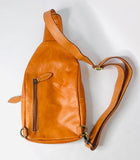 Tan Leather Sling Crossbody Backpack Indonesian