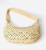 Cream Leather Baguette Handbag Indonesian