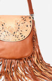 Hand Etched Tassel Leather Saddle Bag, Shoulder Bag Indonesian