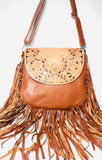 Hand Etched Tassel Leather Saddle Bag, Shoulder Bag Indonesian