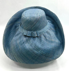 Raffia Curve Brim Hat Large Brim in Steel Blue Madagascan