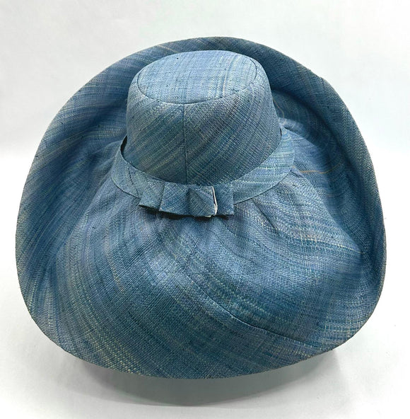 Raffia Curve Brim Hat Large Brim in Steel Blue Madagascan