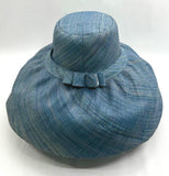 Raffia Curve Brim Hat Large Brim in Steel Blue Madagascan