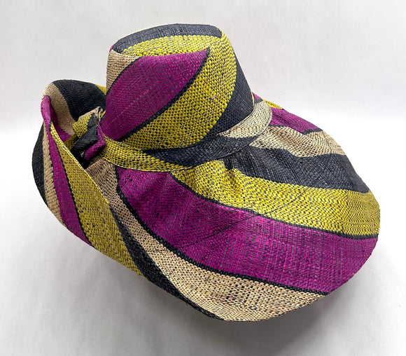 Raffia Curve Brim Hat Large Brim in Liquorice Allsorts Madagascan