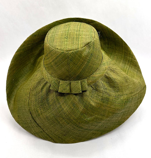 Raffia Curve Brim Hat Large Brim in Olive Madagascan