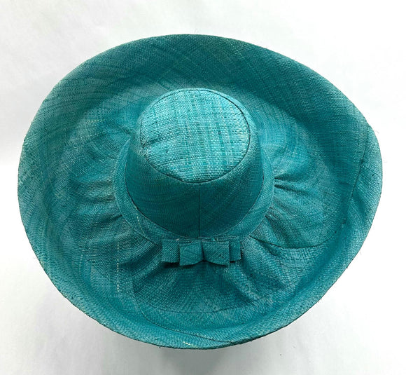 Raffia Curve Brim Hat Large Brim in Peacock Blue Madagascan