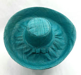 Raffia Curve Brim Hat Large Brim in Peacock Blue Madagascan