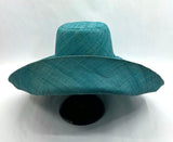Raffia Curve Brim Hat Large Brim in Peacock Blue Madagascan