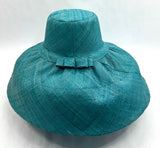 Raffia Curve Brim Hat Large Brim in Peacock Blue Madagascan