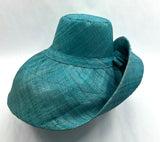 Raffia Curve Brim Hat Large Brim in Peacock Blue Madagascan