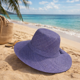 Flat Brim Raffia Sunhat in Deep Cornflower Blue Madagascan