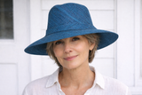 Flat Brim Raffia Sunhat in Sea Blue Madagascan