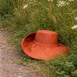 Raffia Curve Brim Hat Standard Brim in Dark Rust Madagascan