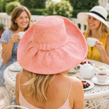 Raffia Curve Brim Hat Standard Brim in Melon Pink Madagascan