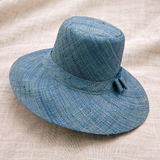Flat Brim Raffia Sunhat in Denim Blue Madagascan