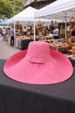 Raffia Curve Brim Hat Large Brim in Carnation Pink Madagascan