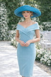 Raffia Curve Brim Hat Large Brim in Sea Blue Madagascan