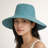 Flat Brim Raffia Sunhat in Pacific Blue Madagascan