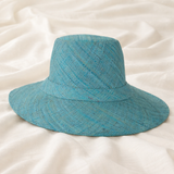 Flat Brim Raffia Sunhat in Pacific Blue Madagascan