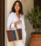 Raffia Striped Handbag Large in Fizzy Cola Madagascan