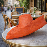 Raffia Curve Brim Hat Large Brim in Burnt Orange Madagascan