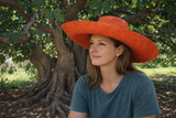 Raffia Curve Brim Hat Large Brim in Orange Madagascan
