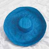 Raffia Curve Brim Hat Large Brim in Sea Blue Madagascan