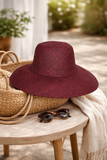 Flat Brim Raffia Sunhat in Dark Burgundy Madagascan