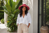 Raffia Curve Brim Hat Standard Brim in Wine Madagascan