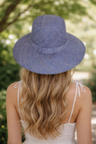 Flat Brim Raffia Sunhat in Light Cornflower Blue Madagascan