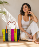 Raffia Striped Handbag Large in Liquorice Allsorts Madagascan