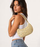Cream Leather Baguette Handbag Indonesian