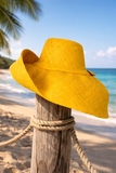 Raffia Curve Brim Hat Large Brim in Corn Yellow Madagascan