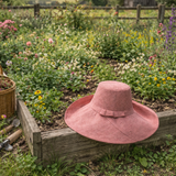 Raffia Curve Brim Hat Large Brim in Melon Pink Madagascan