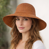Flat Brim Raffia Sunhat in Sienna Brown Madagascan