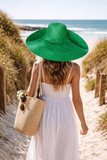 Raffia Curve Brim Hat Large Brim in Emerald Green Madagascan