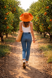 Raffia Curve Brim Hat Standard Brim in Orange Madagascan