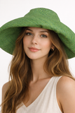 Raffia Curve Brim Hat Standard Brim in Clover Green Madagascan