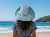 Raffia Curve Brim Hat Standard Brim in Sky Blue Madagascan