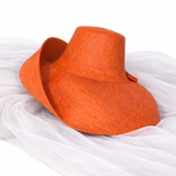 Raffia Curve Brim Hat Large Brim in Orange Madagascan